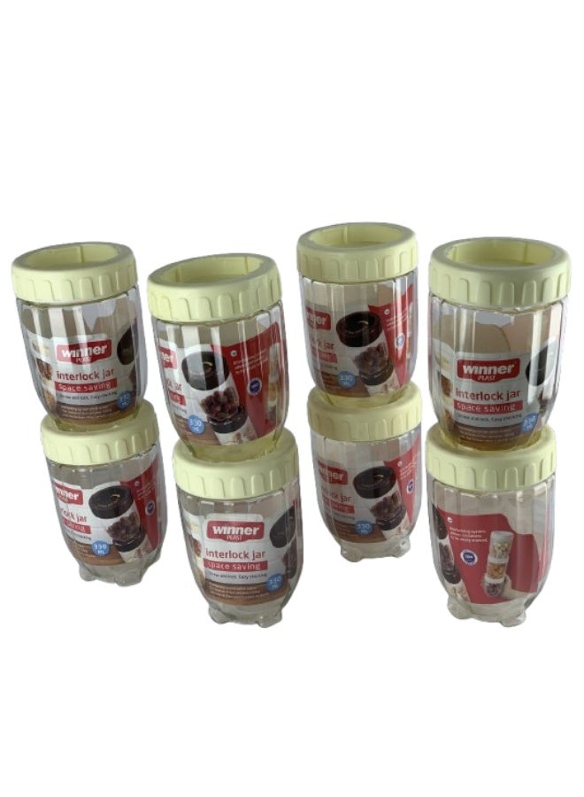 Winner Plast Interlock Storage Jar Set, 8 Pieces, Stackable Space-Saving Design, Clear Plastic Food Storage Containers with Secure Lids - Image 2