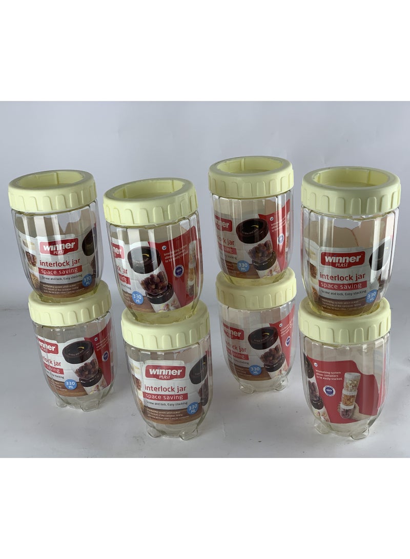 Winner Plast Interlock Storage Jar Set, 8 Pieces, Stackable Space-Saving Design, Clear Plastic Food Storage Containers with Secure Lids - Image 1