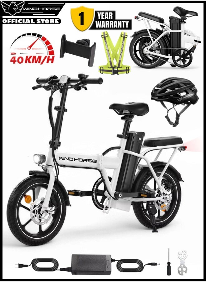 Wind Horse Folding Electric Bike with 350W High Speed Motor, 36V 8AH Battery, 40 KM/H Speed, 35 KM Range, Dual Disk Brakes, Carbon Alloy Frame and 16-Inch Tires, Portable Electric Bike with Dual Seat, Helmet and Safety Vest  - Image 1