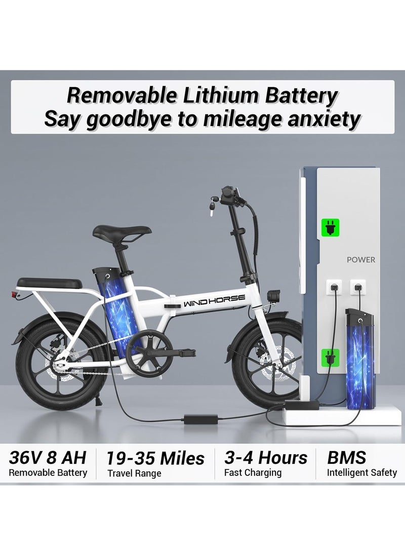 Wind Horse - Folding Electric Bike with 350W High Speed Motor, 36V 8AH Battery, 40 KM/H Speed, 35 KM Range, Dual Disk Brakes, Carbon Alloy Frame and 16 Inches Tires, Portable Electric Bike with Dual Seat - Image 1