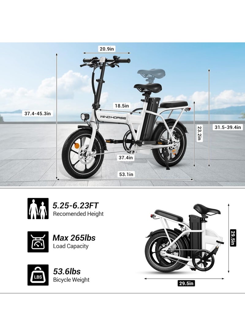Wind Horse - Folding Electric Bike with 350W High Speed Motor, 36V 8AH Battery, 40 KM/H Speed, 35 KM Range, Dual Disk Brakes, Carbon Alloy Frame and 16 Inches Tires, Portable Electric Bike with Dual Seat - Image 1