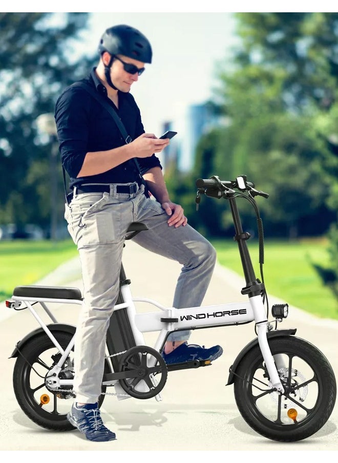 Wind Horse - Folding Electric Bike with 350W High Speed Motor, 36V 8AH Battery, 40 KM/H Speed, 35 KM Range, Dual Disk Brakes, Carbon Alloy Frame and 16 Inches Tires, Portable Electric Bike with Dual Seat - Image 1
