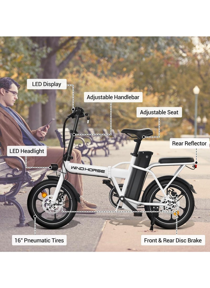 Wind Horse - Folding Electric Bike with 350W High Speed Motor, 36V 8AH Battery, 40 KM/H Speed, 35 KM Range, Dual Disk Brakes, Carbon Alloy Frame and 16 Inches Tires, Portable Electric Bike with Dual Seat - Image 1