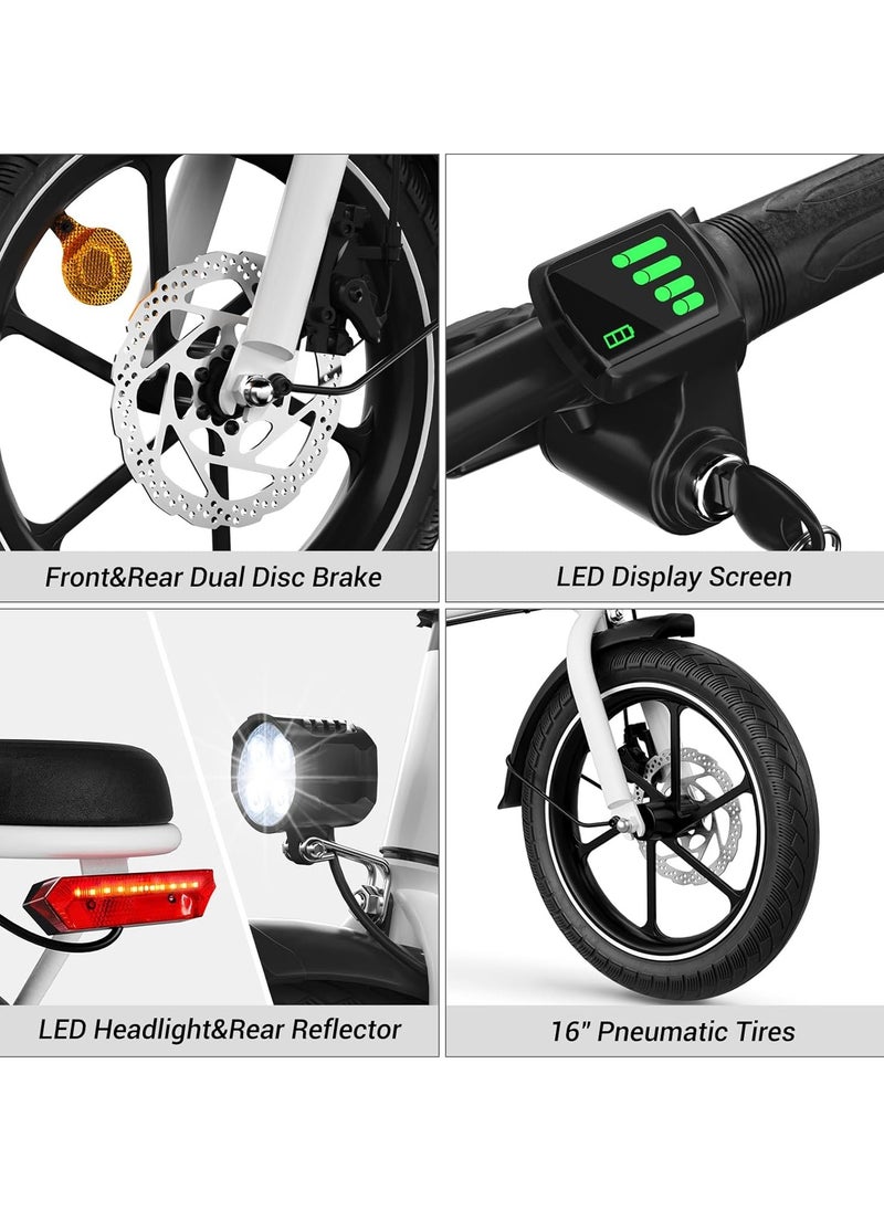 Wind Horse - Folding Electric Bike with 350W High Speed Motor, 36V 8AH Battery, 40 KM/H Speed, 35 KM Range, Dual Disk Brakes, Carbon Alloy Frame and 16 Inches Tires, Portable Electric Bike with Dual Seat - Image 1