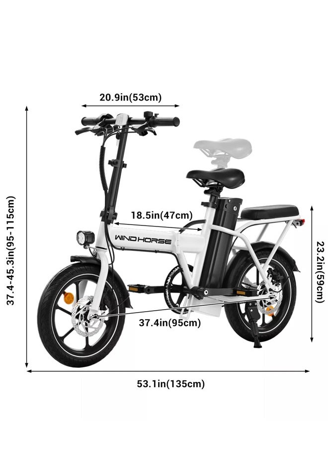 Wind Horse - Folding Electric Bike with 350W High Speed Motor, 36V 8AH Battery, 40 KM/H Speed, 35 KM Range, Dual Disk Brakes, Carbon Alloy Frame and 16 Inches Tires, Portable Electric Bike with Dual Seat - Image 1