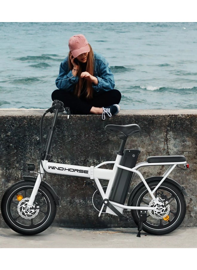 Wind Horse - Folding Electric Bike with 350W High Speed Motor, 36V 8AH Battery, 40 KM/H Speed, 35 KM Range, Dual Disk Brakes, Carbon Alloy Frame and 16 Inches Tires, Portable Electric Bike with Dual Seat - Image 1