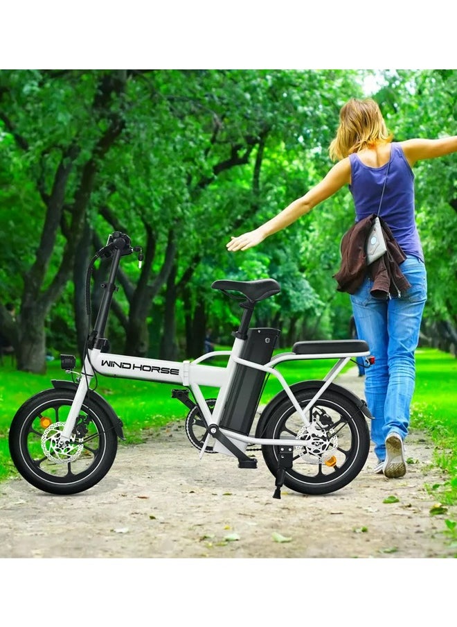 Wind Horse - Folding Electric Bike with 350W High Speed Motor, 36V 8AH Battery, 40 KM/H Speed, 35 KM Range, Dual Disk Brakes, Carbon Alloy Frame and 16 Inches Tires, Portable Electric Bike with Dual Seat - Image 1