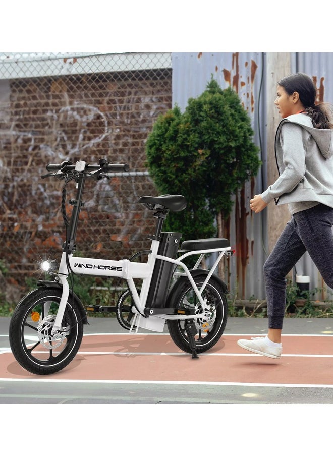 Wind Horse - Folding Electric Bike with 350W High Speed Motor, 36V 8AH Battery, 40 KM/H Speed, 35 KM Range, Dual Disk Brakes, Carbon Alloy Frame and 16 Inches Tires, Portable Electric Bike with Dual Seat - Image 1