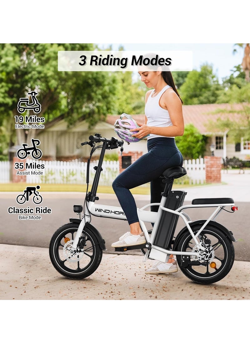 Wind Horse - Folding Electric Bike with 350W High Speed Motor, 36V 8AH Battery, 40 KM/H Speed, 35 KM Range, Dual Disk Brakes, Carbon Alloy Frame and 16 Inches Tires, Portable Electric Bike with Dual Seat - Image 1