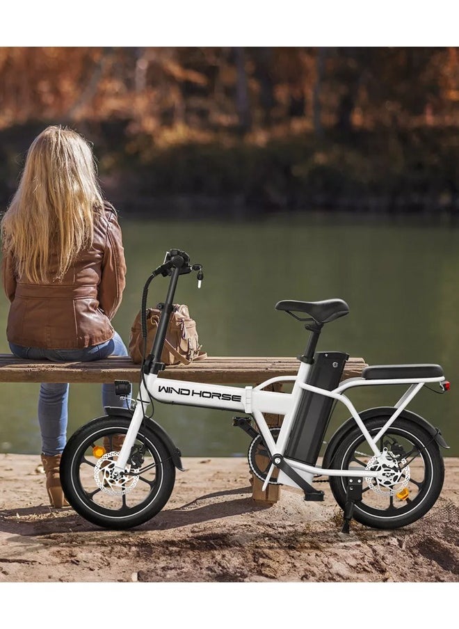 Wind Horse - Folding Electric Bike with 350W High Speed Motor, 36V 8AH Battery, 40 KM/H Speed, 35 KM Range, Dual Disk Brakes, Carbon Alloy Frame and 16 Inches Tires, Portable Electric Bike with Dual Seat - Image 1
