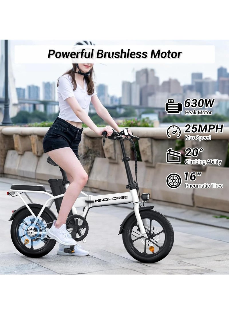 Wind Horse - Folding Electric Bike with 350W High Speed Motor, 36V 8AH Battery, 40 KM/H Speed, 35 KM Range, Dual Disk Brakes, Carbon Alloy Frame and 16 Inches Tires, Portable Electric Bike with Dual Seat - Image 1