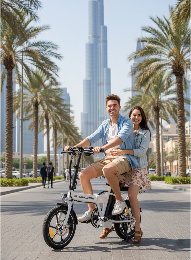 Wind Horse Folding Electric Bike with 350W High Speed Motor, 36V 8AH Battery, 40 KM/H Speed, 35 KM Range, Dual Disk Brakes, Carbon Alloy Frame and 16-Inch Tires, Portable Electric Bike with Dual Seat - Image 3
