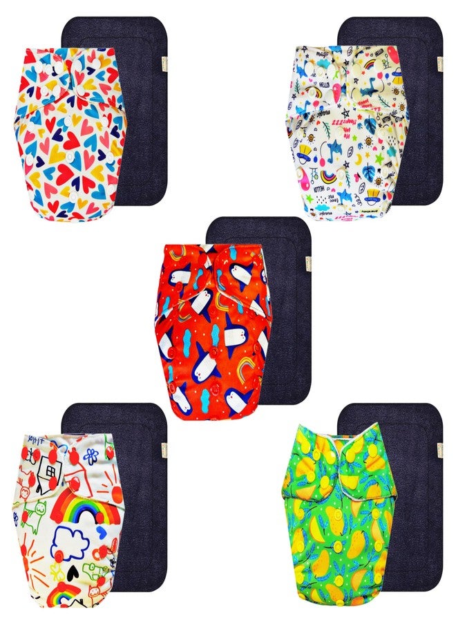 Dumbledo Premium Cloth Diaper with Black Insert (Pack of 5) | Hypoallergenic | Leakproof | Travel Friendly | Everyday Diapering Essential | 3 Months - 3 Years | Unisex Baby - Image 1