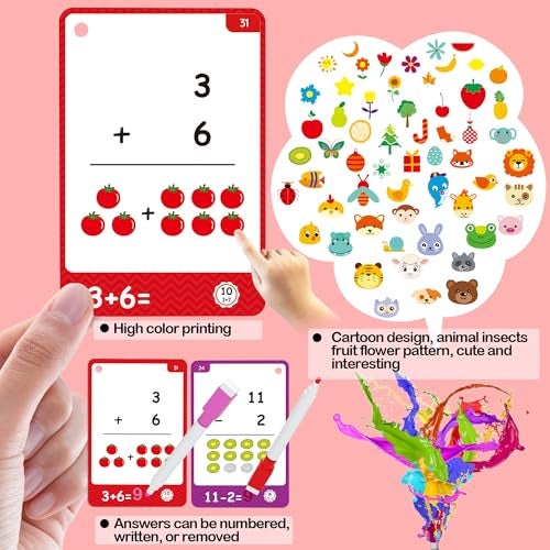 WJPC 220Cards 424Pictures Educational Math Flash Cards Addition Subtraction Multiplication Division Flash Cards for 7891011Years 2ed 3rd4th5th 6th Grade Boys GirlsAdd Sub MUL Div Set - Image 5
