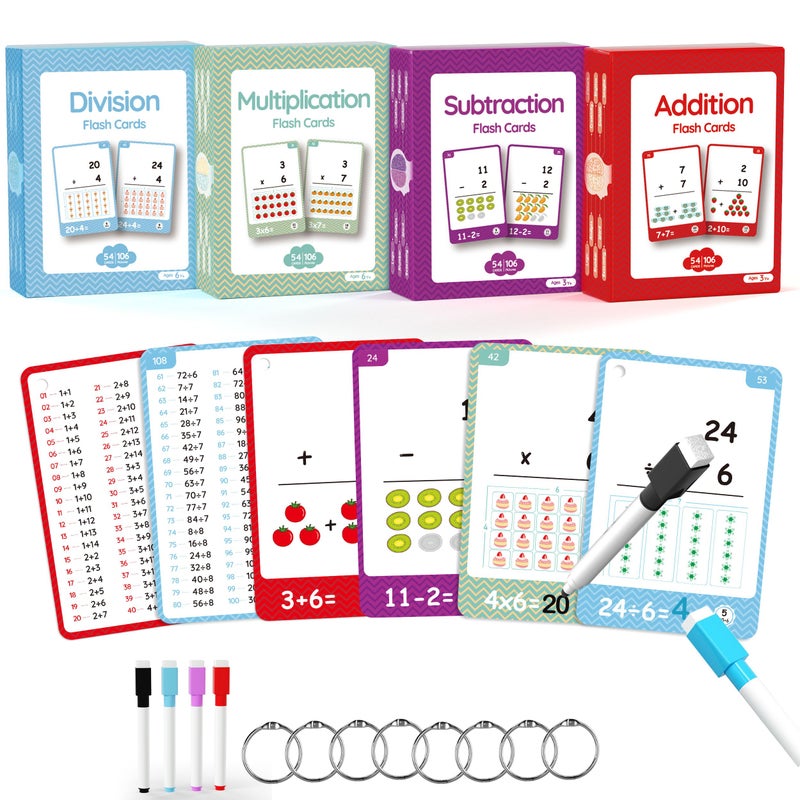 WJPC 220Cards 424Pictures Educational Math Flash Cards Addition Subtraction Multiplication Division Flash Cards for 7891011Years 2ed 3rd4th5th 6th Grade Boys GirlsAdd Sub MUL Div Set - Image 3