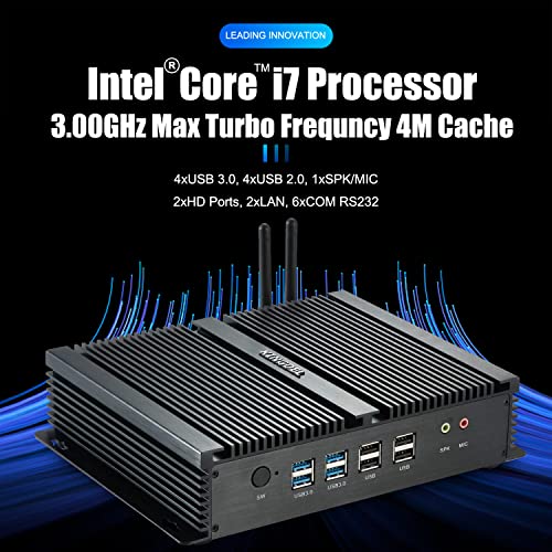 KINGDEL Fanless Mini Desktop Computer, Powerful Industrial PC with Core i7 CPU, 8GB RAM, 128GB SSD, 2xNICs, 2xHD Ports, 4xUSB 3.0, 6xCOM RS232, WiFi, Silent Working - Image 2