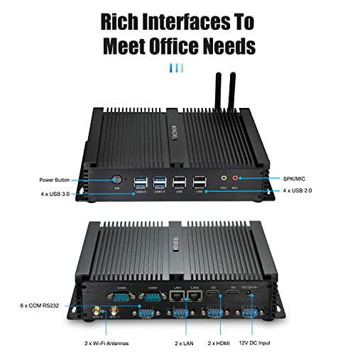 KINGDEL Fanless Mini Desktop Computer, Powerful Industrial PC with Core i7 CPU, 8GB RAM, 128GB SSD, 2xNICs, 2xHD Ports, 4xUSB 3.0, 6xCOM RS232, WiFi, Silent Working - Image 4
