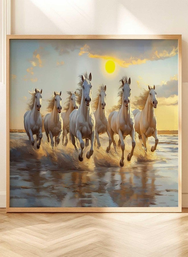 HOTHOUSE 7 Horses Vastu Frame Wall Art Painting for Living Room Bedroom Office Home Décor | Seven Running Vastu Lucky Horse Rising Sun Painting Wall Décor Size (13X17 inch) - Image 4