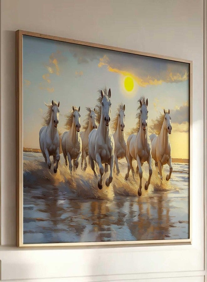HOTHOUSE 7 Horses Vastu Frame Wall Art Painting for Living Room Bedroom Office Home Décor | Seven Running Vastu Lucky Horse Rising Sun Painting Wall Décor Size (13X17 inch) - Image 5