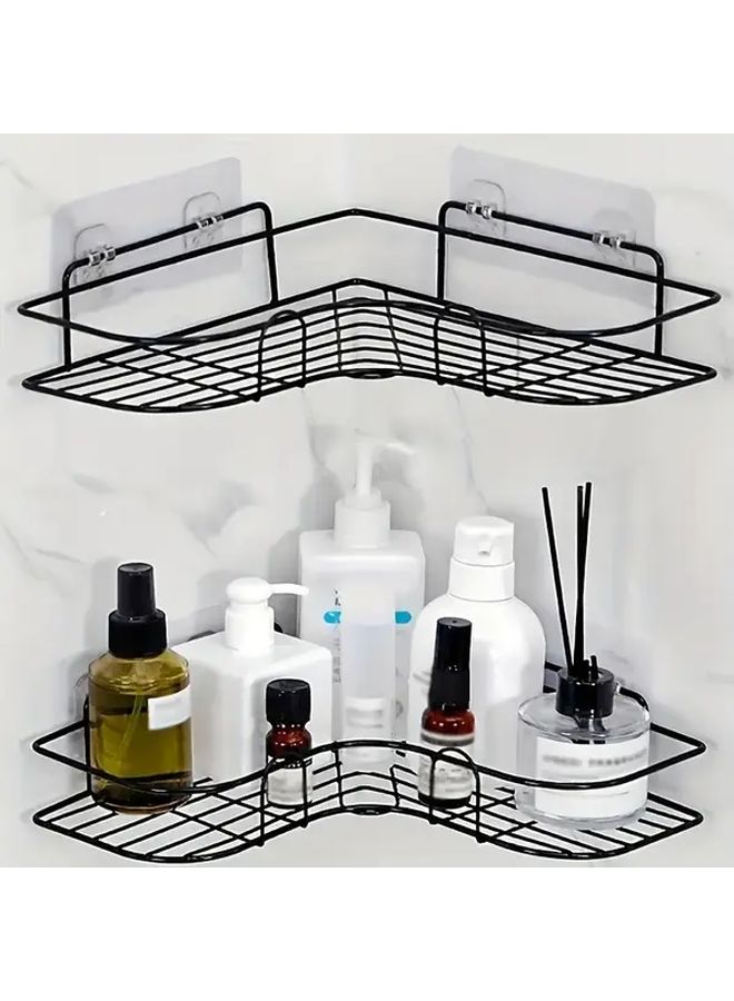 Black Three Layer Non Perforated Wall Mounted Bathroom Storage Rack - Image 2