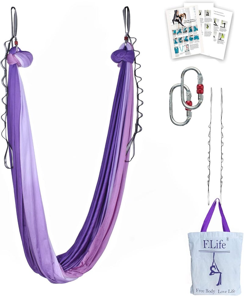 Flife Aerial Yoga Hammock kit- Yoga Swing Multicolor 5 yards-Flying Yoga Include Daisy Chain,Carabiner and Pose Guide - Image 1