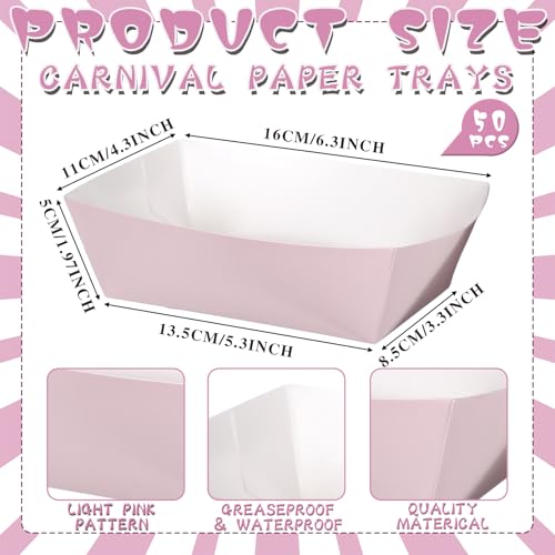 Geosar 100 Pcs Pink Paper Food Trays Bulk Disposable Food Boat with Pink Wax Paper Wrapping Disposable Serving Snack Trays Nacho Plates for Carnival Picnic Birthday Party - Image 2