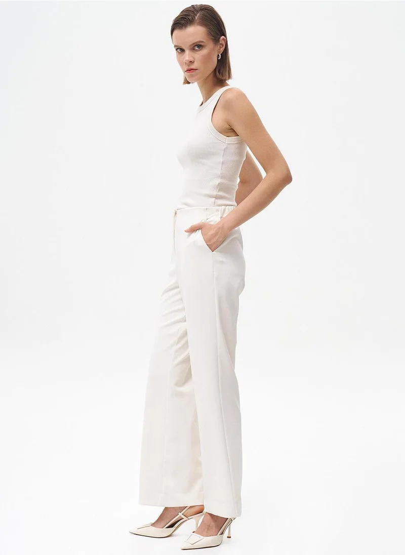 Kayra Basic Trousers with Elastic Waist Ecru