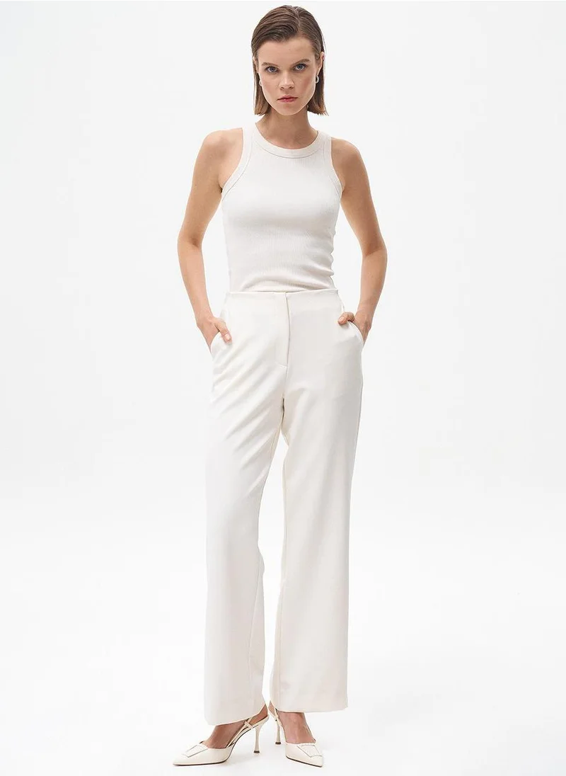 Kayra Basic Trousers with Elastic Waist Ecru