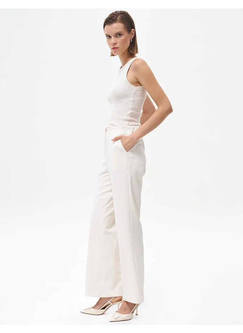 Kayra Basic Trousers with Elastic Waist Ecru