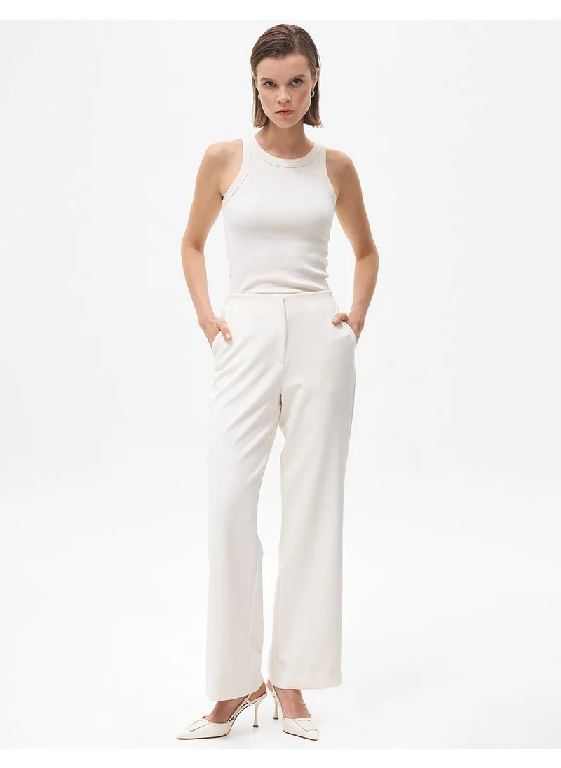 Kayra Basic Trousers with Elastic Waist Ecru