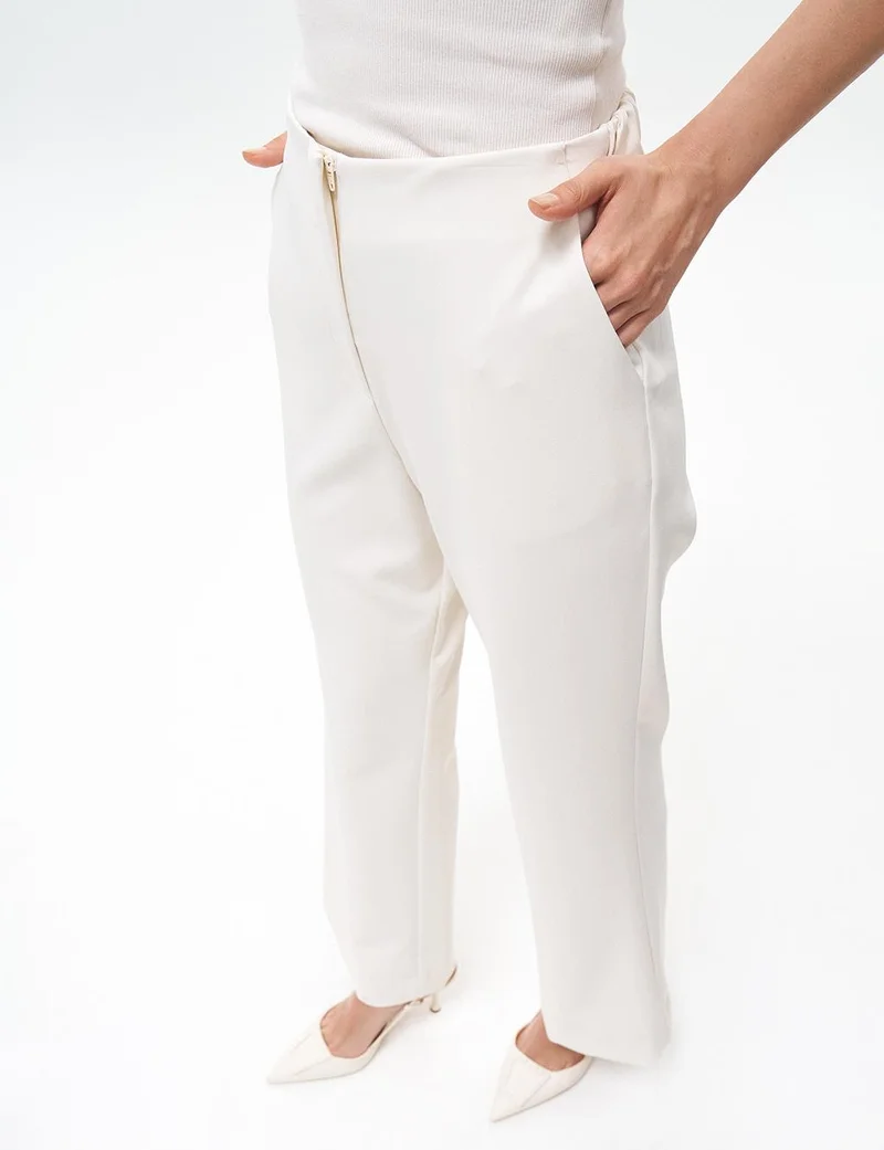 Kayra Basic Trousers with Elastic Waist Ecru