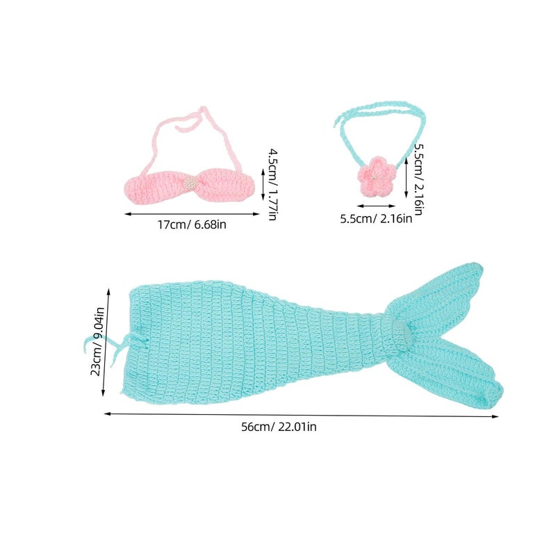 Girl Mermaid Crochet Handmade Photography Props Set Tail Headband Bra For Newborn Photoshoot - Image 3