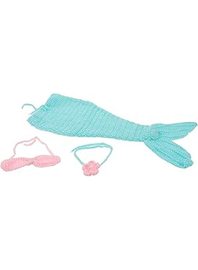 Girl Mermaid Crochet Handmade Photography Props Set Tail Headband Bra For Newborn Photoshoot - Image 1