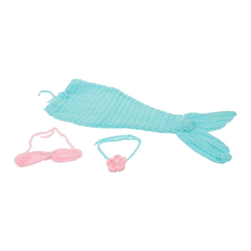 Girl Mermaid Crochet Handmade Photography Props Set Tail Headband Bra For Newborn Photoshoot - Image 2