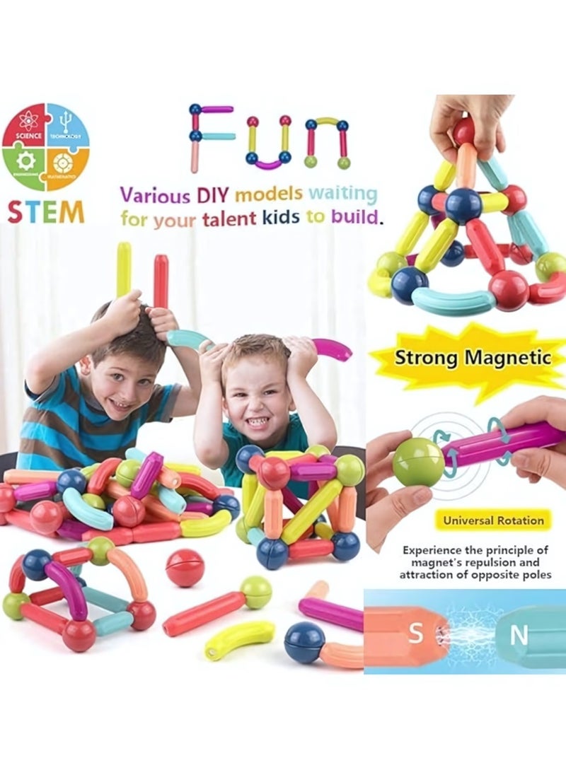 64 PCS Magnetic Building Toys for Kids, Magnet Blocks Sticks & Ball Creativity Game, Featuring Safe, Extra-Strong, Development Kit for Preschool, Ideal Gift Set for Boys & Girls 3+ years  - Image 2