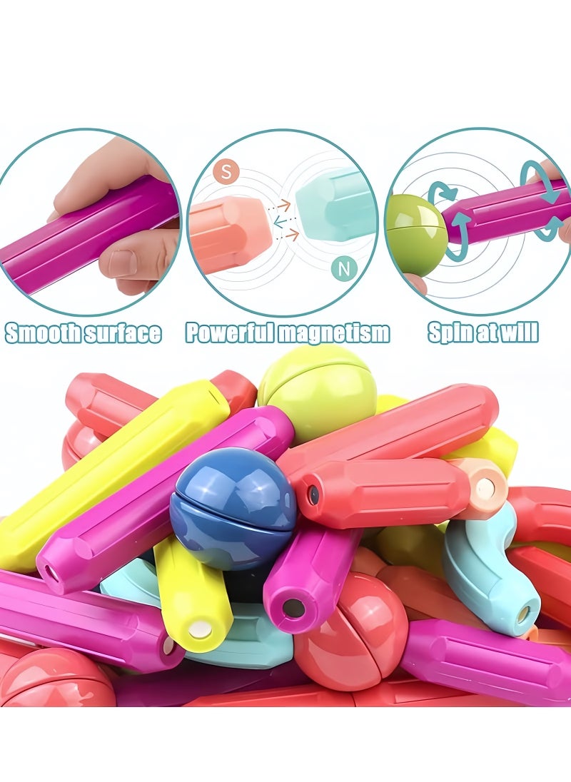 64 PCS Magnetic Building Toys for Kids, Magnet Blocks Sticks & Ball Creativity Game, Featuring Safe, Extra-Strong, Development Kit for Preschool, Ideal Gift Set for Boys & Girls 3+ years  - Image 3