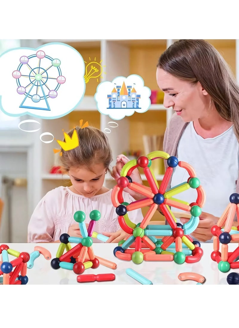 64 PCS Magnetic Building Toys for Kids, Magnet Blocks Sticks & Ball Creativity Game, Featuring Safe, Extra-Strong, Development Kit for Preschool, Ideal Gift Set for Boys & Girls 3+ years  - Image 4