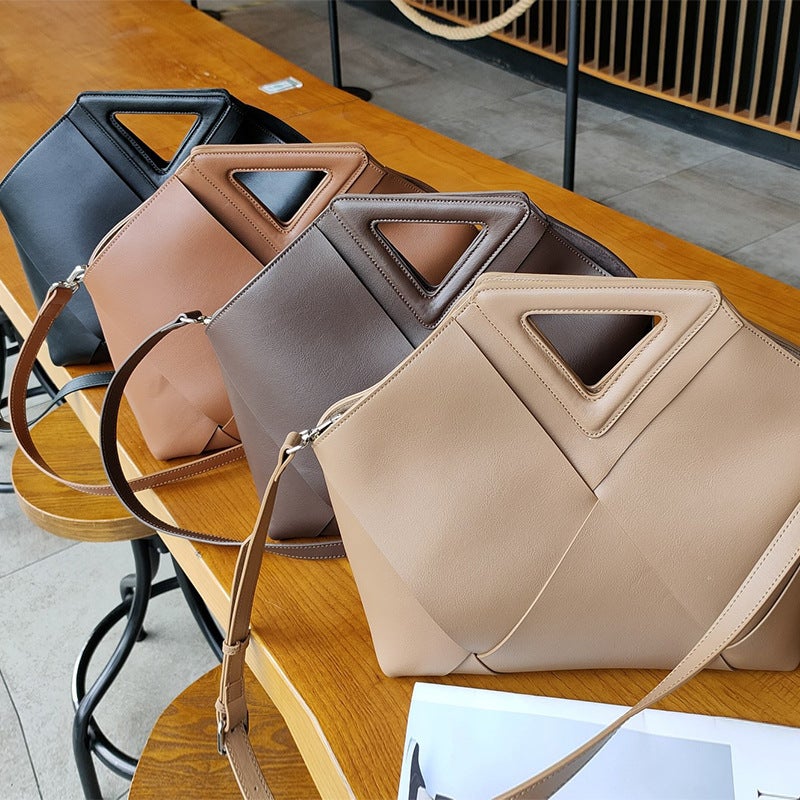 Direct Supply Inverted Triangle Woven Handbag Genuine Leather Fashion Soft Leather Shoulder Crossbody Bag For Women - Image 2