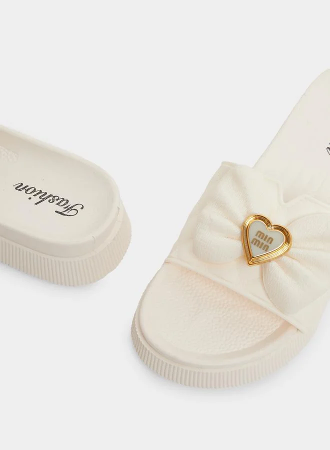 Take Two Take Two Bow Decoration Textured Flat Sandal