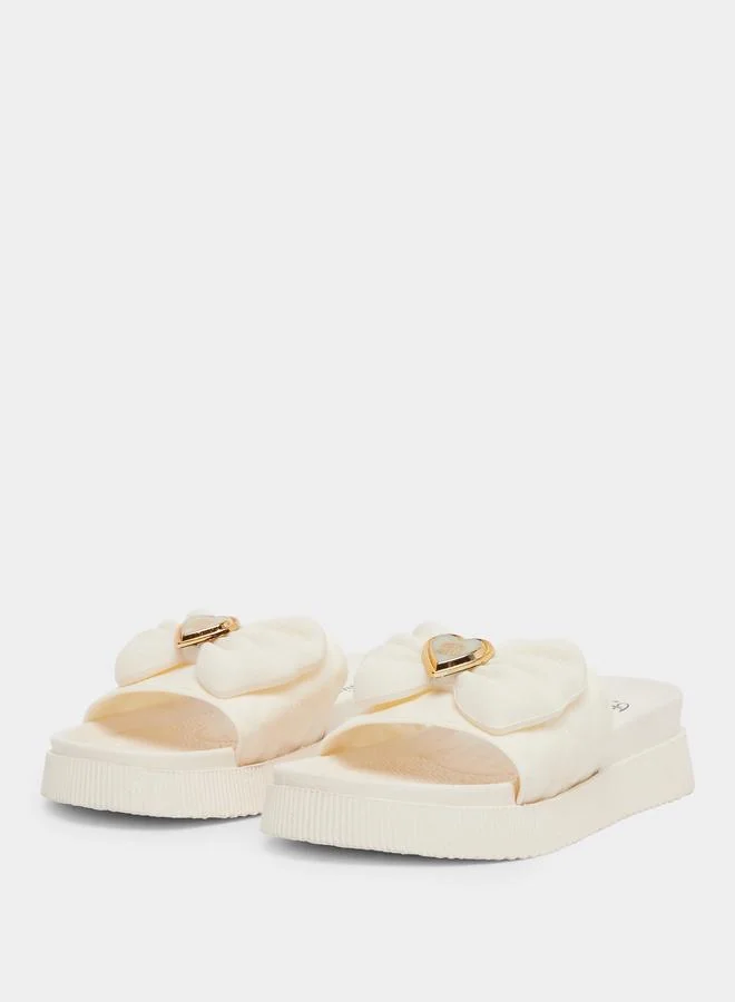 تايك تو Take Two Bow Decoration Textured Flat Sandal