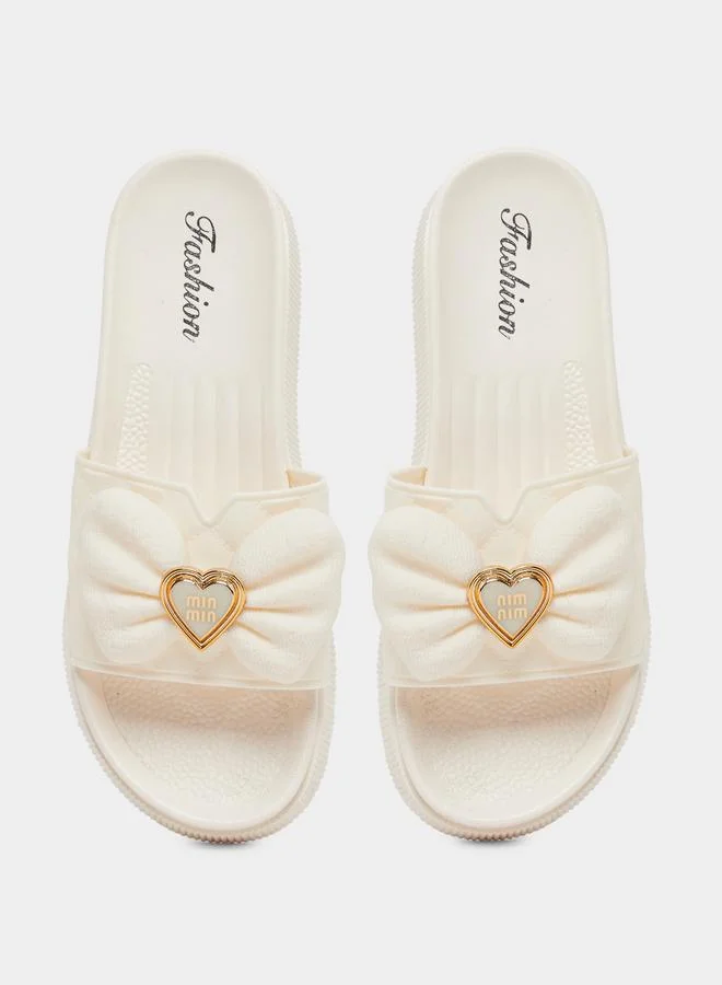 Take Two Take Two Bow Decoration Textured Flat Sandal