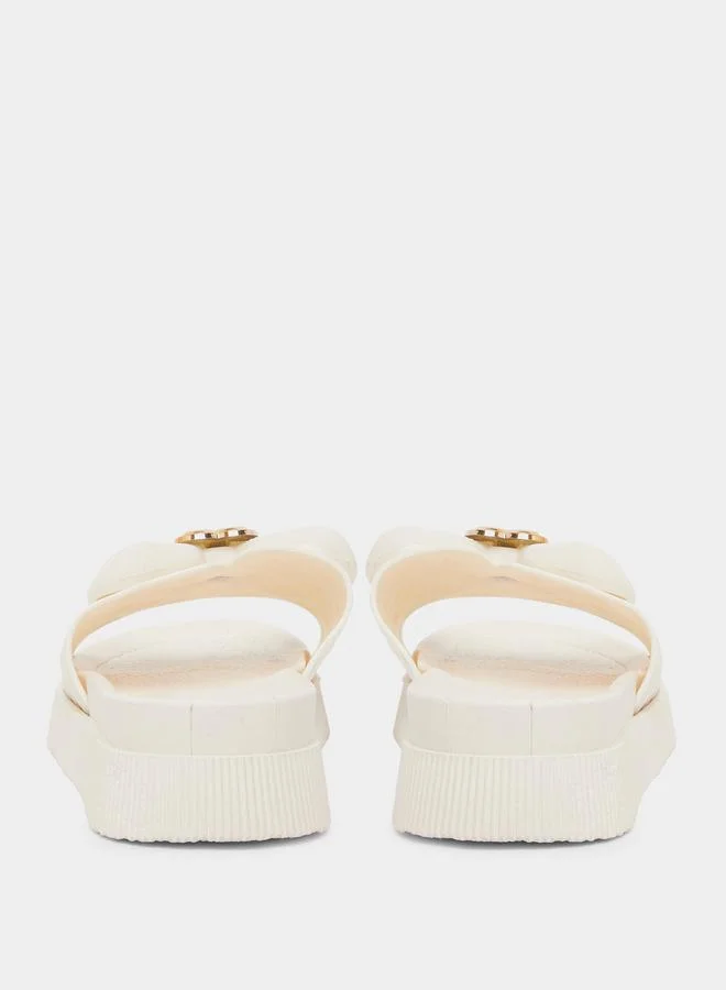 Take Two Take Two Bow Decoration Textured Flat Sandal