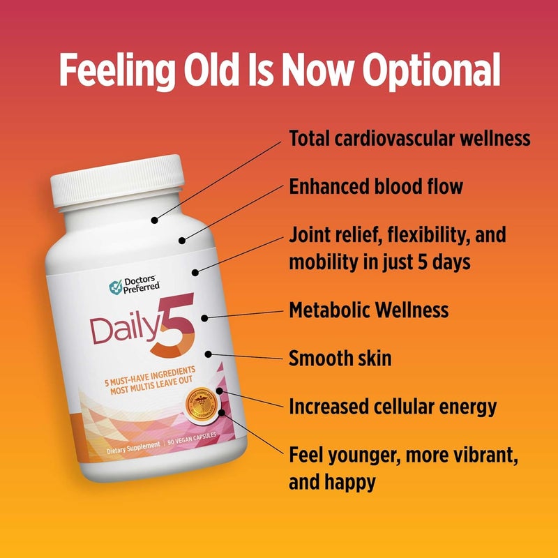 DOCTORS PREFERRED Daily5 with MustHave Clinically Validated Ingredients That Cover The Vital Areas for Good Health and Living YoungerHeart Joints Circulation 90 Vegan Capsules - Image 4
