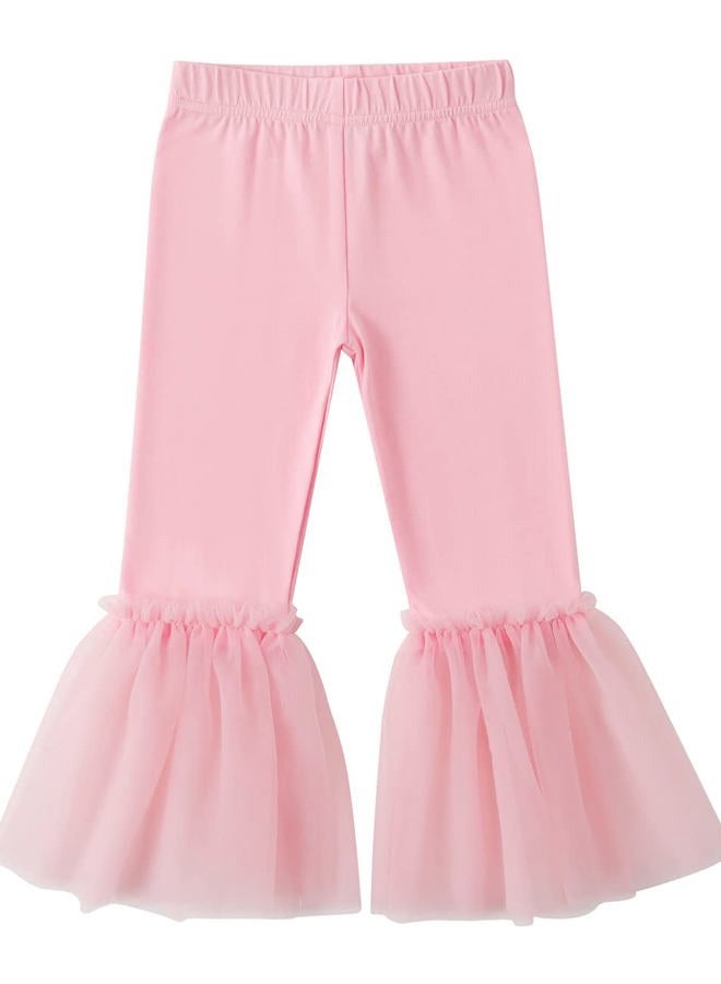 Noomelfish Girls Ruffle Leggings Tulle Bell Bottoms Flare Pants Trousers (3-10 Years), Pink, 7-8 Years - Image 1