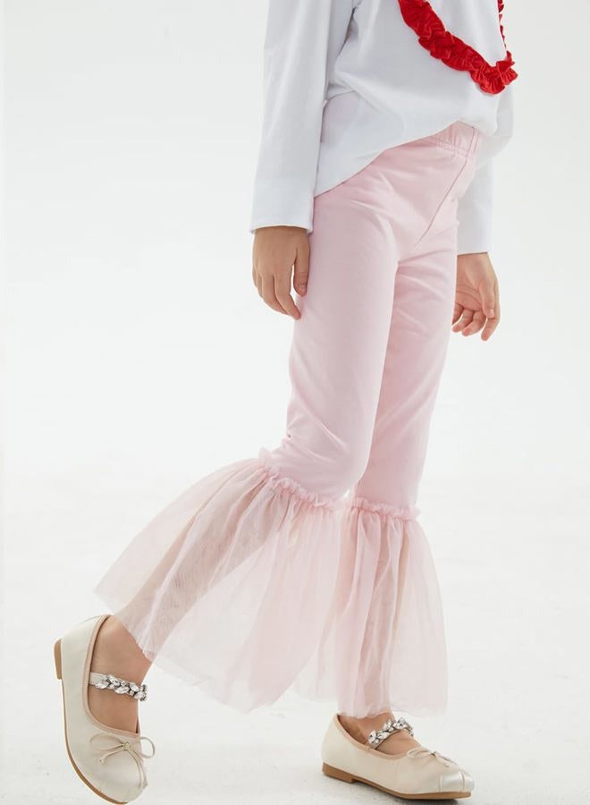 Noomelfish Girls Ruffle Leggings Tulle Bell Bottoms Flare Pants Trousers (3-10 Years), Pink, 7-8 Years - Image 3