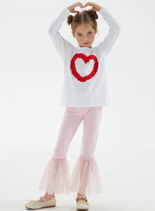 Noomelfish Girls Ruffle Leggings Tulle Bell Bottoms Flare Pants Trousers (3-10 Years), Pink, 7-8 Years - Image 4