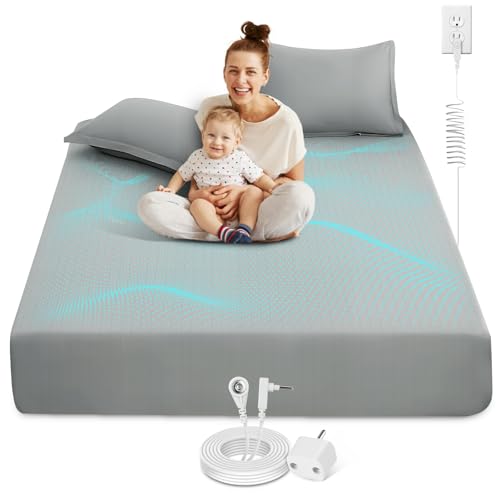 Newise Grounding Sheets10 Pure Silver Fiber 90 Organic Cotton Grounded Well Bed Sheet Conductive Fitted Sheet for Better Sleep Queen Size 60x 80x 15 Gray - Image 1