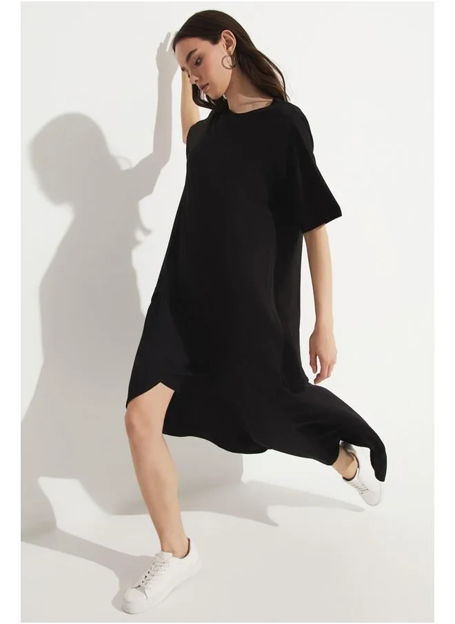 جون June Garni Detailed Knitted Dress Black