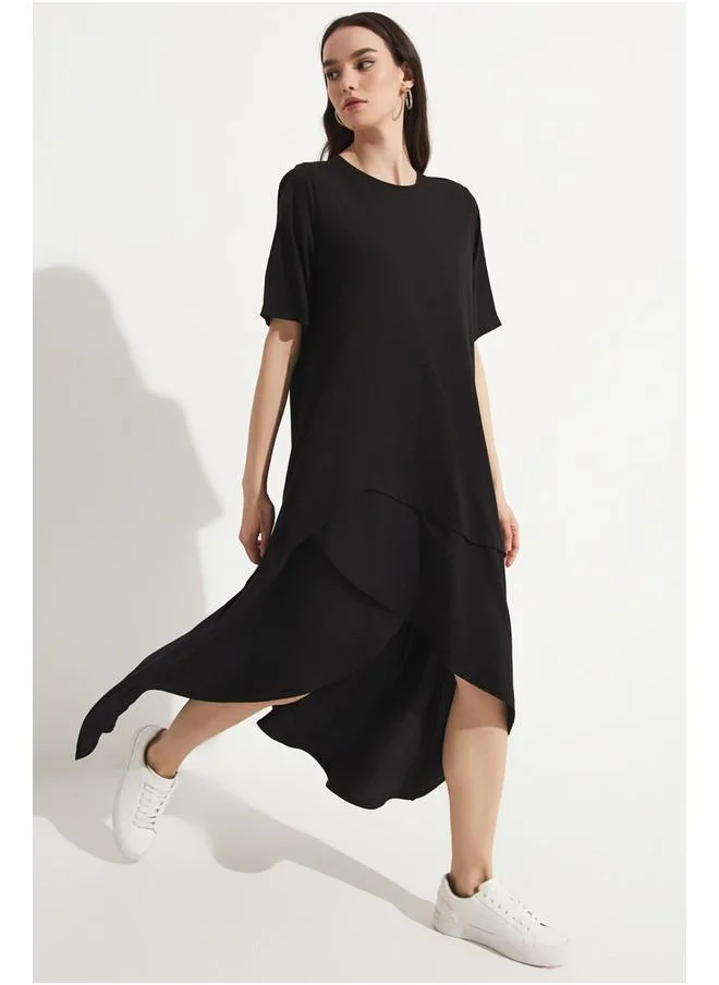 جون June Garni Detailed Knitted Dress Black