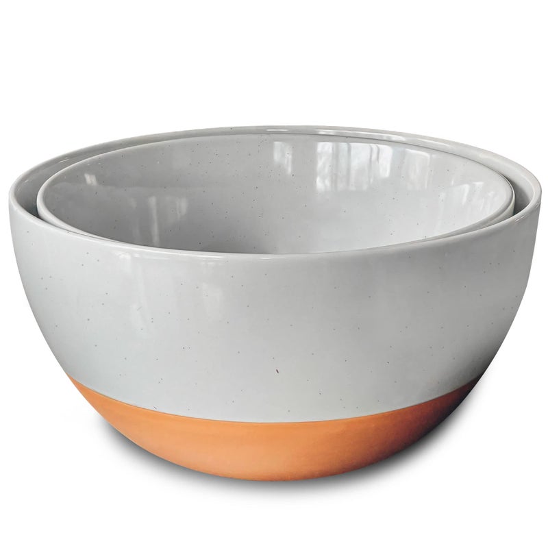 Mora Ceramic Large Mixing Bowls  Set of 2 Nesting Bowls for Cooking Serving Popcorn Salad etc  Microwavable Kitchen Stoneware Oven Microwave and Dishwasher Safe  Extra Big 25  16 Qt  Grey